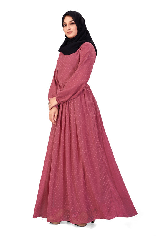 Women's Full-Length Brown Embellished Georgette Maxi Dress with Long Sleeves