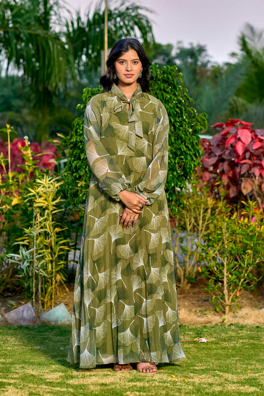 Stylish Floral Printed Georgette Modest Abaya for Women