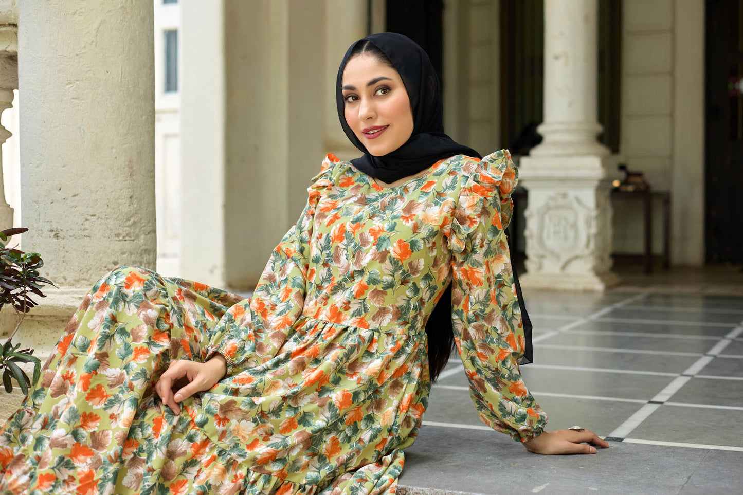 Designer Floral Printed Maxi Dress | Modest Fashion Long Sleeve Gown for Women