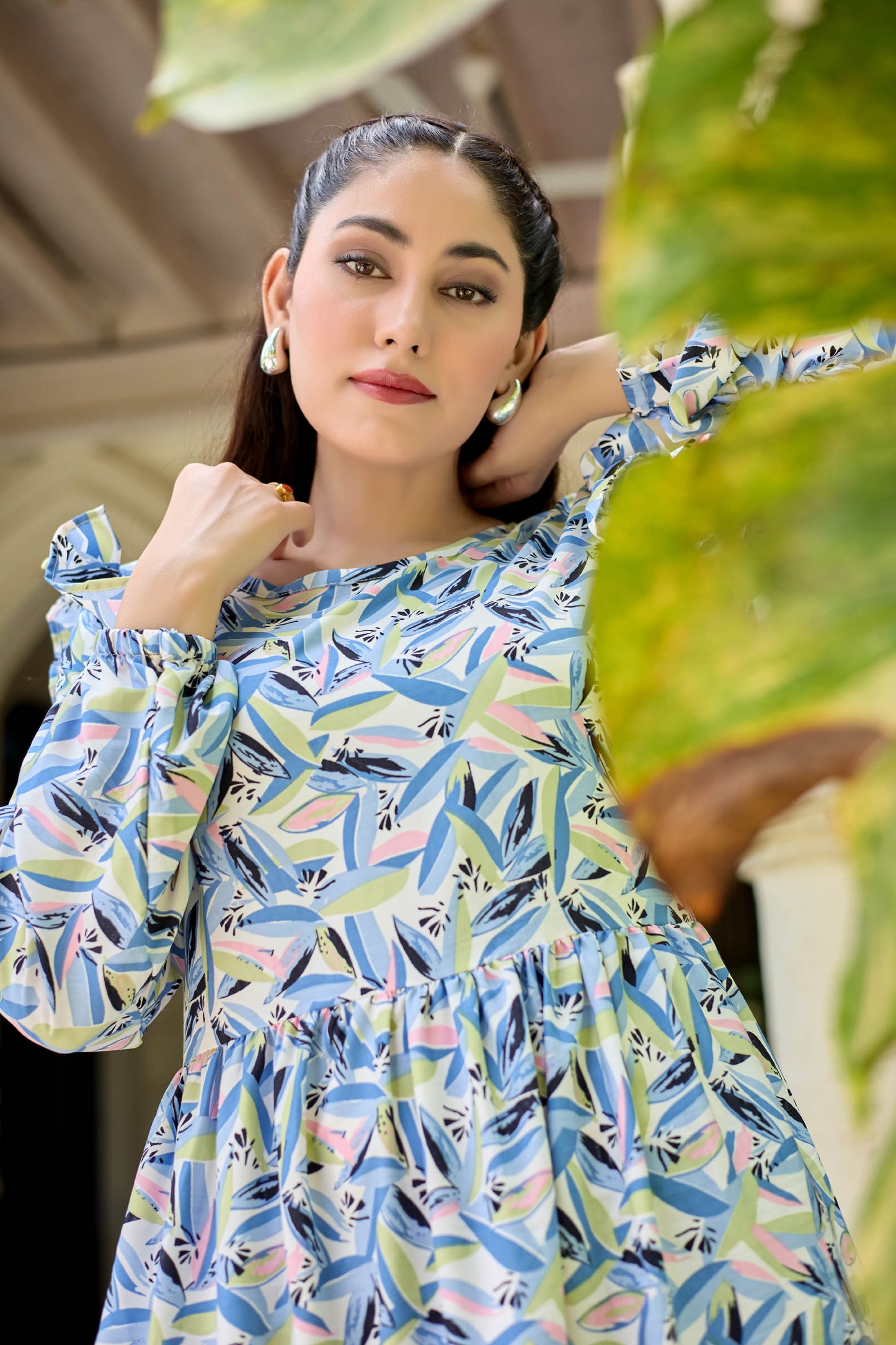 Elegant Geometric Printed Long Maxi Dress for Women | Full Sleeve Party & Casual Wear