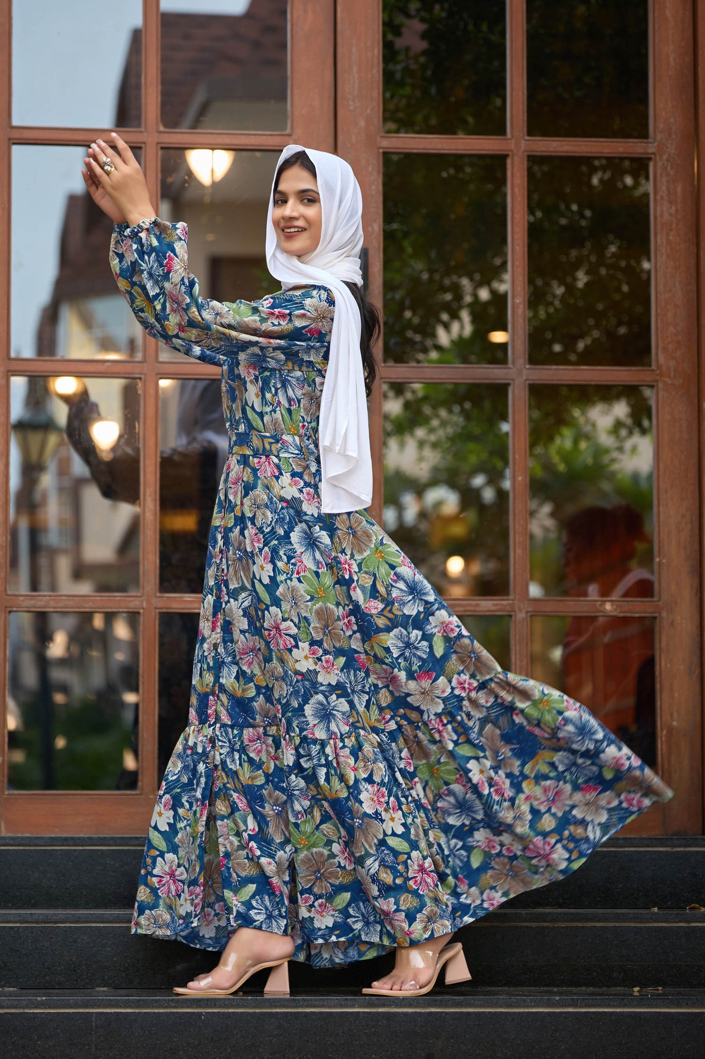 Women’s Floral Printed Maxi Dress | Long Sleeve Button Down Gown with Belt | Stylish Casual & Party Wear