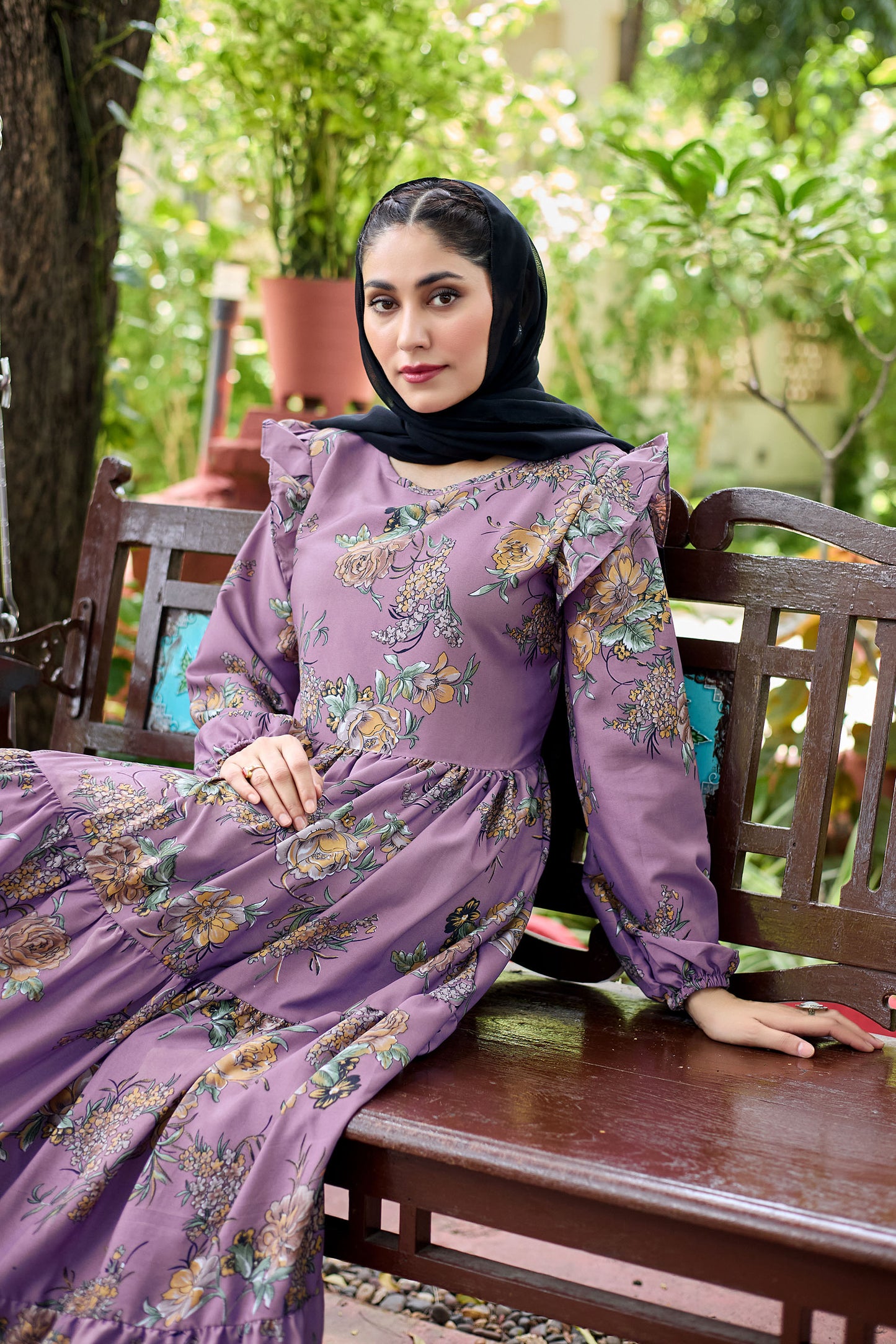 Stylish Purple Floral Print Maxi Dress for Women | Full Sleeve Long Gown