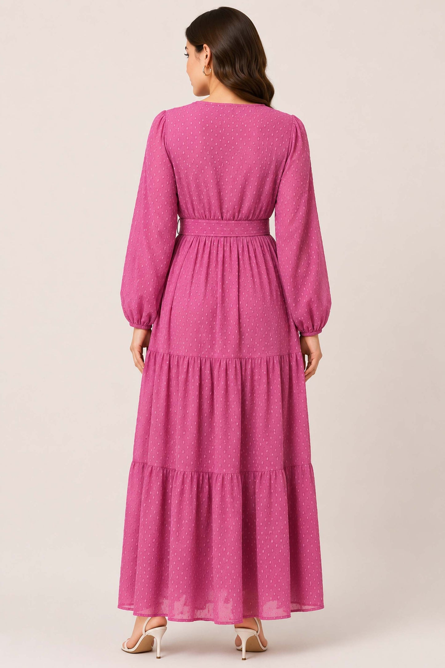 SARINKU Brown Georgette Fabric with crepe lining for no transparency Frill Pattern Bishop Sleeves with Elastic Cuffs Balloon Sleeve Pattern with Belt Without Dupatt