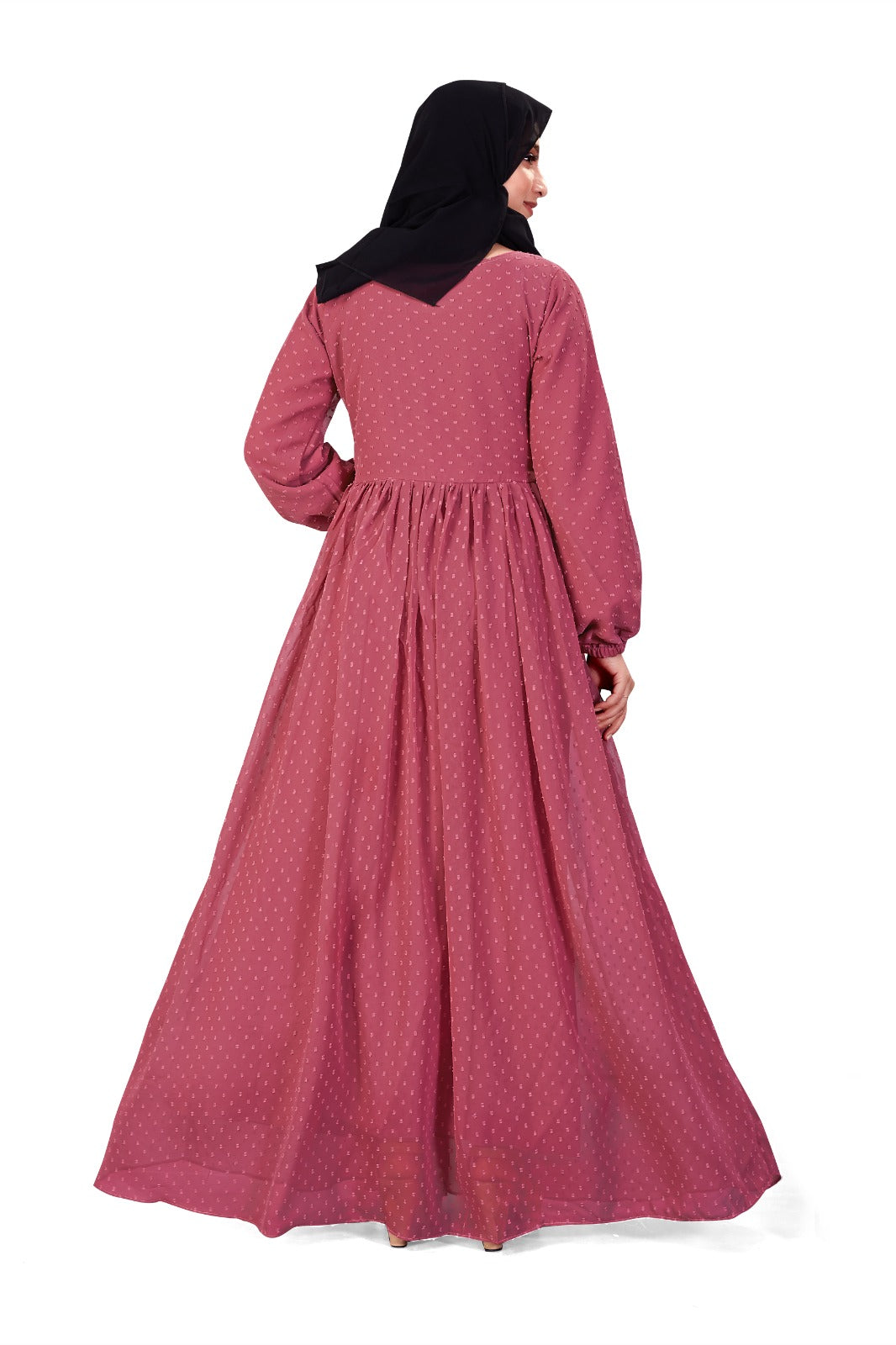 Women's Full-Length Brown Embellished Georgette Maxi Dress with Long Sleeves