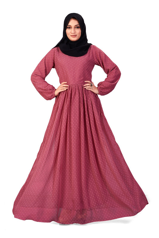 Women's Full-Length Brown Embellished Georgette Maxi Dress with Long Sleeves