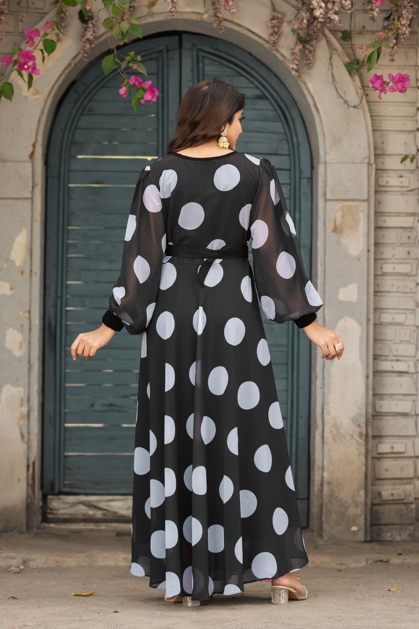 Classic Black & White Polka Dot Maxi Dress – Full Length, Modest Fashion