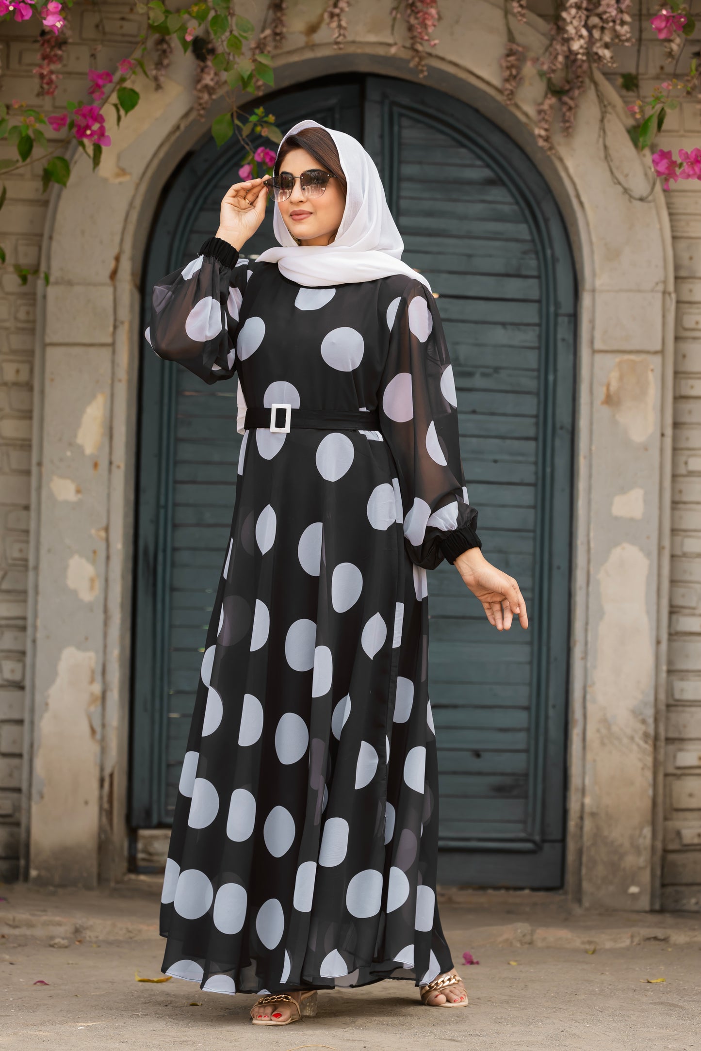 Classic Black & White Polka Dot Maxi Dress – Full Length, Modest Fashion