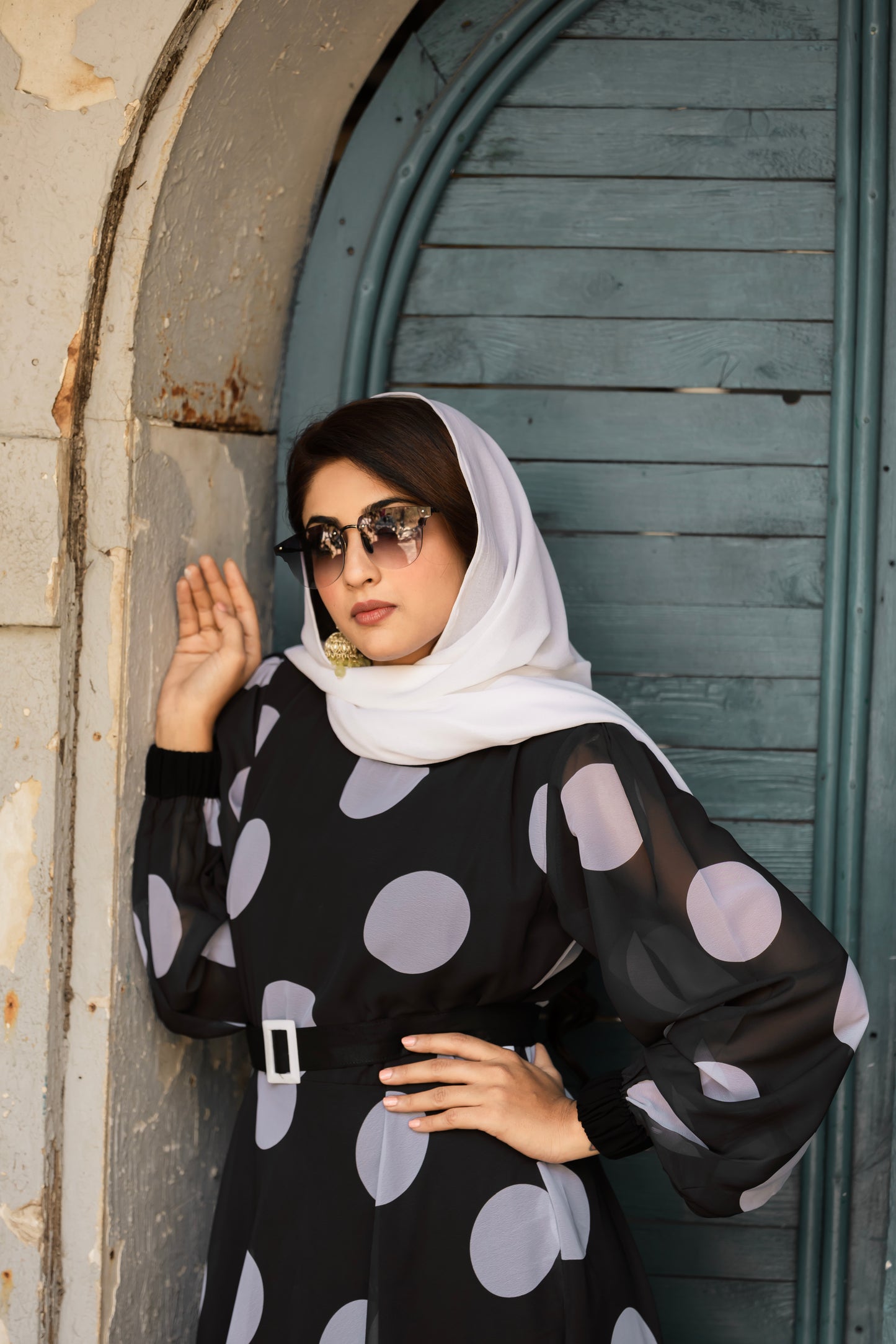 Classic Black & White Polka Dot Maxi Dress – Full Length, Modest Fashion