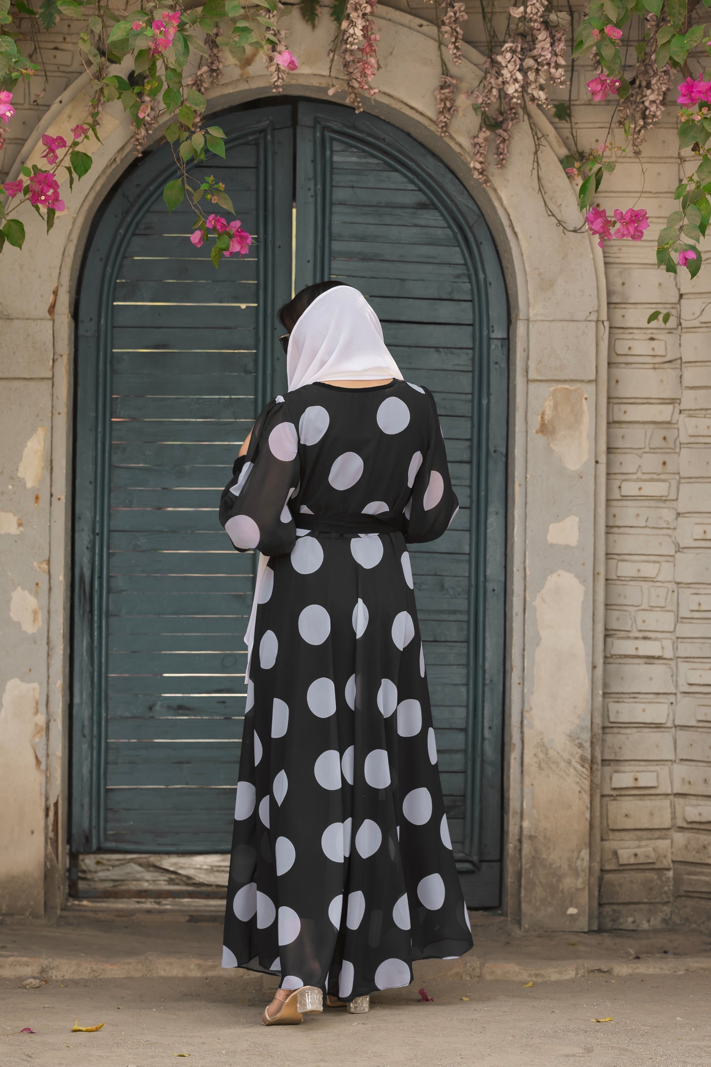 Classic Black & White Polka Dot Maxi Dress – Full Length, Modest Fashion