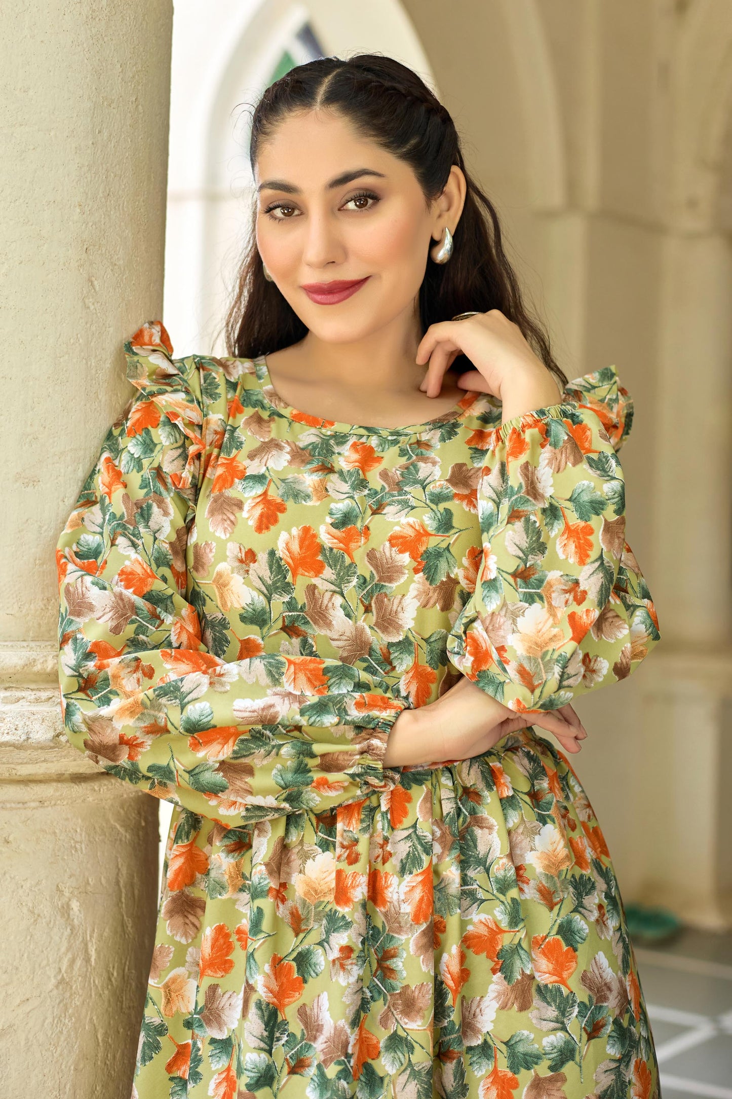 Designer Floral Printed Maxi Dress | Modest Fashion Long Sleeve Gown for Women