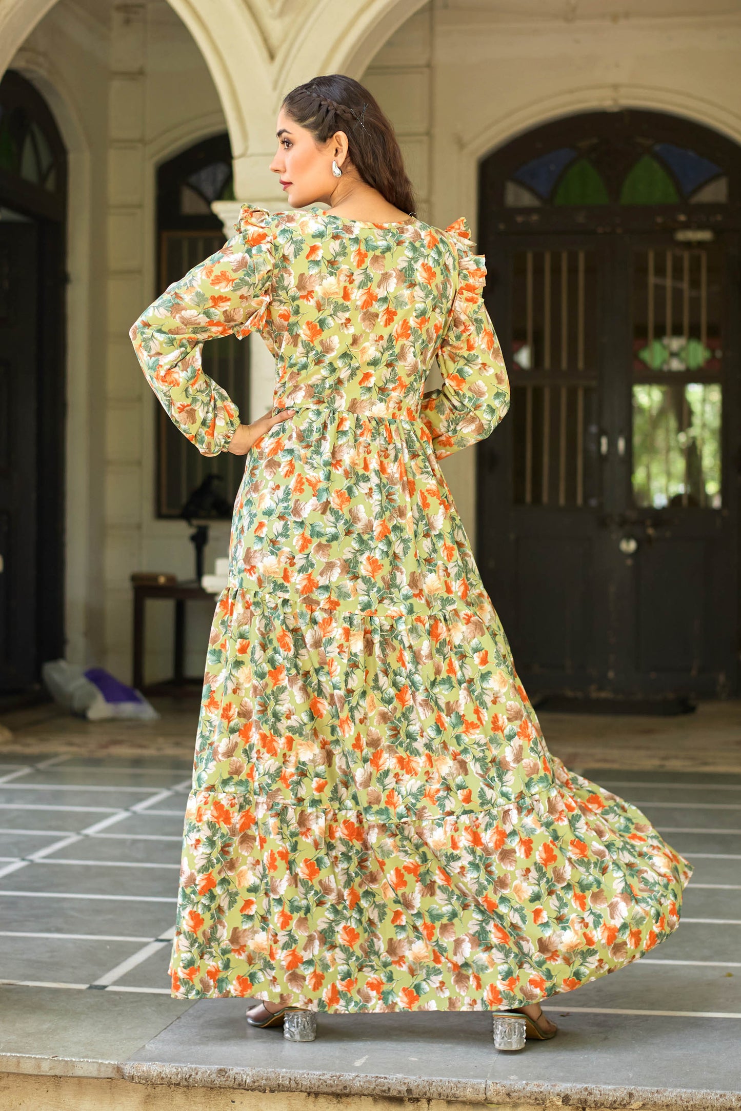 Designer Floral Printed Maxi Dress | Modest Fashion Long Sleeve Gown for Women