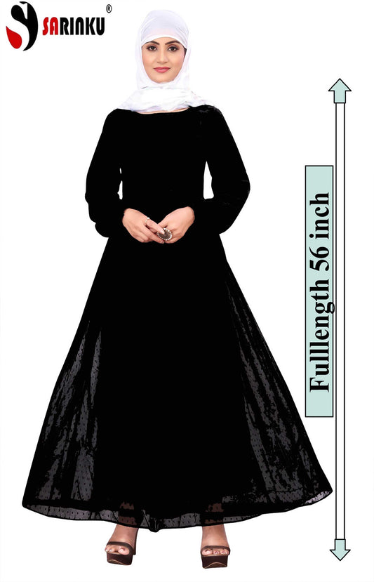 Women's Black Embellished Georgette Full-Length Maxi Dress with Long Sleeves