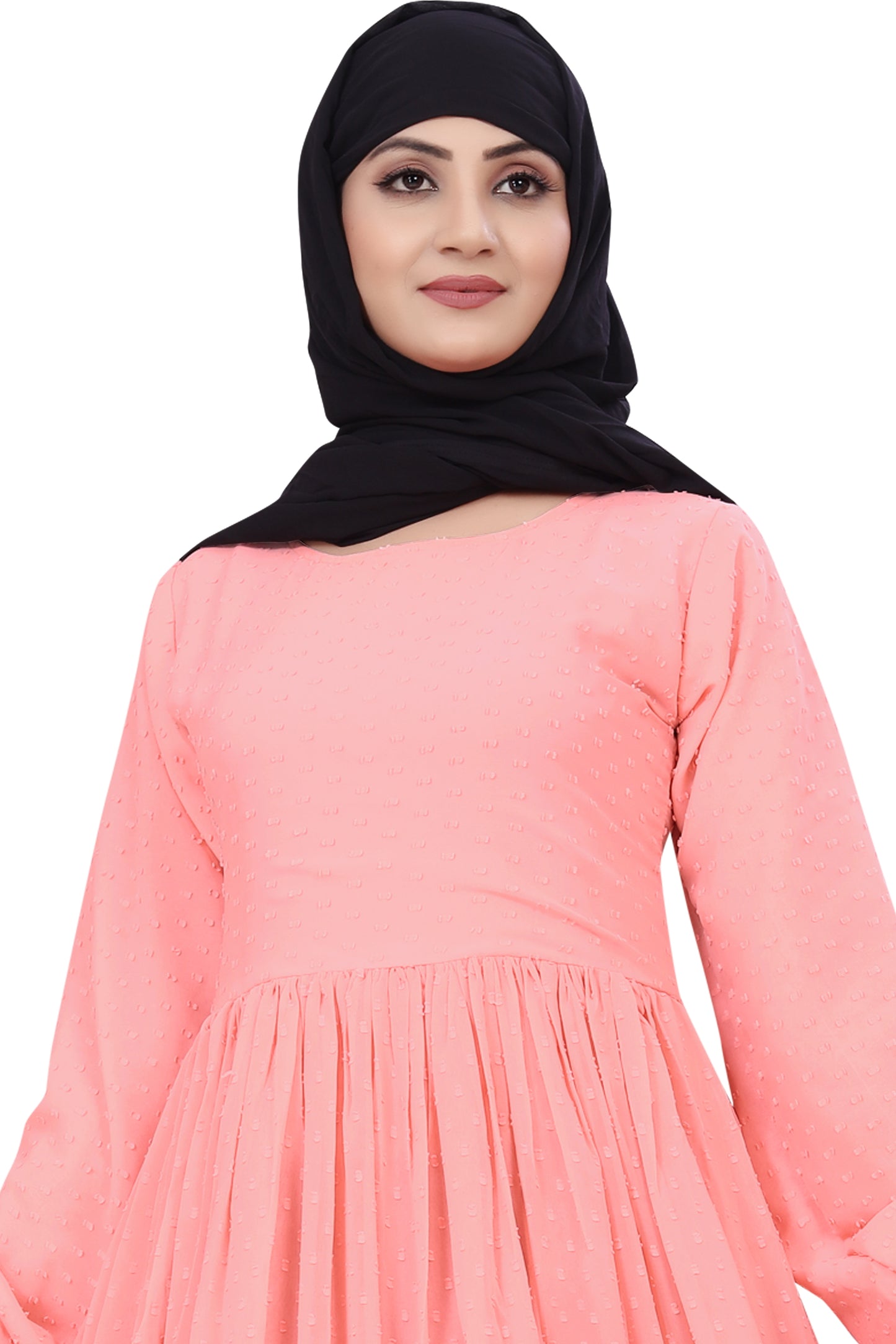 Women's Pink Embellished Georgette Maxi Dress with Full Sleeves