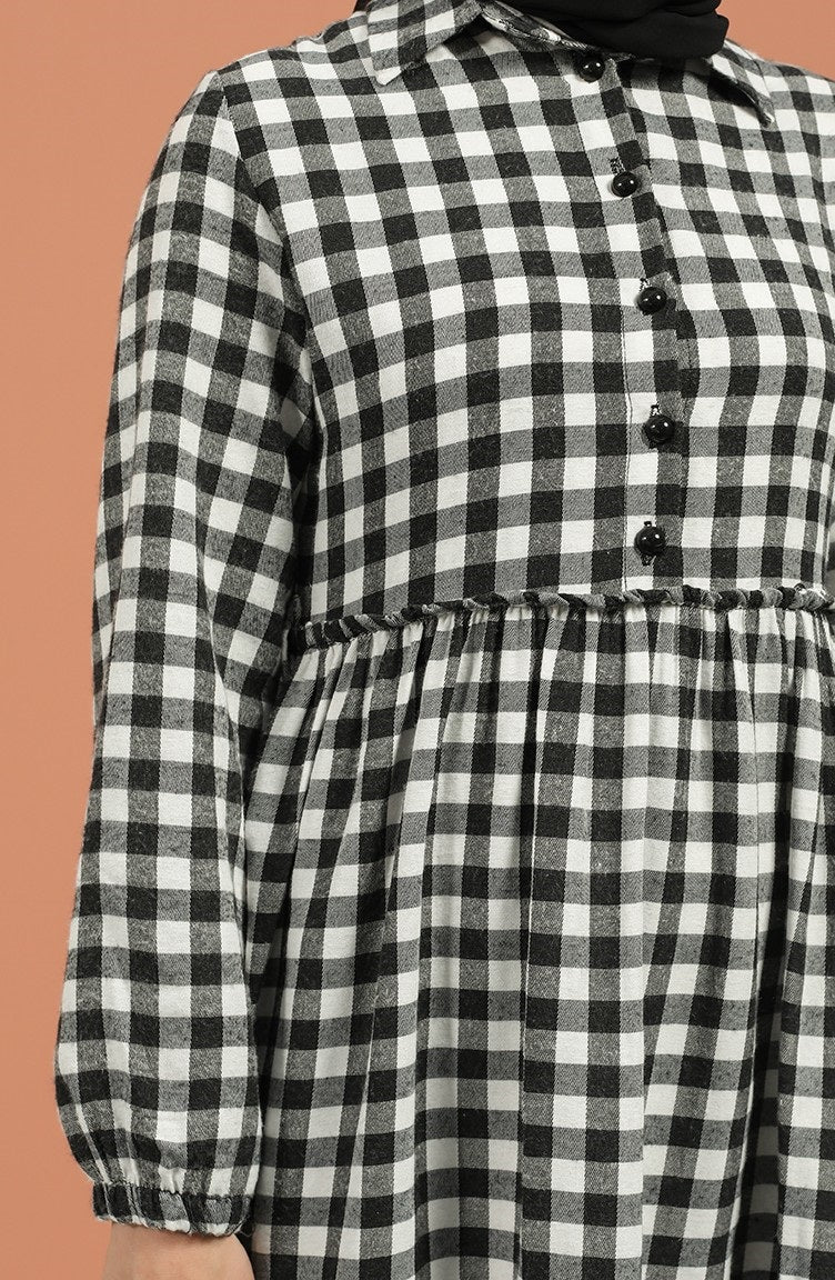 Black & White Checkered Maxi Dress for Women - 56 Inch Long, Casual & Modest Style