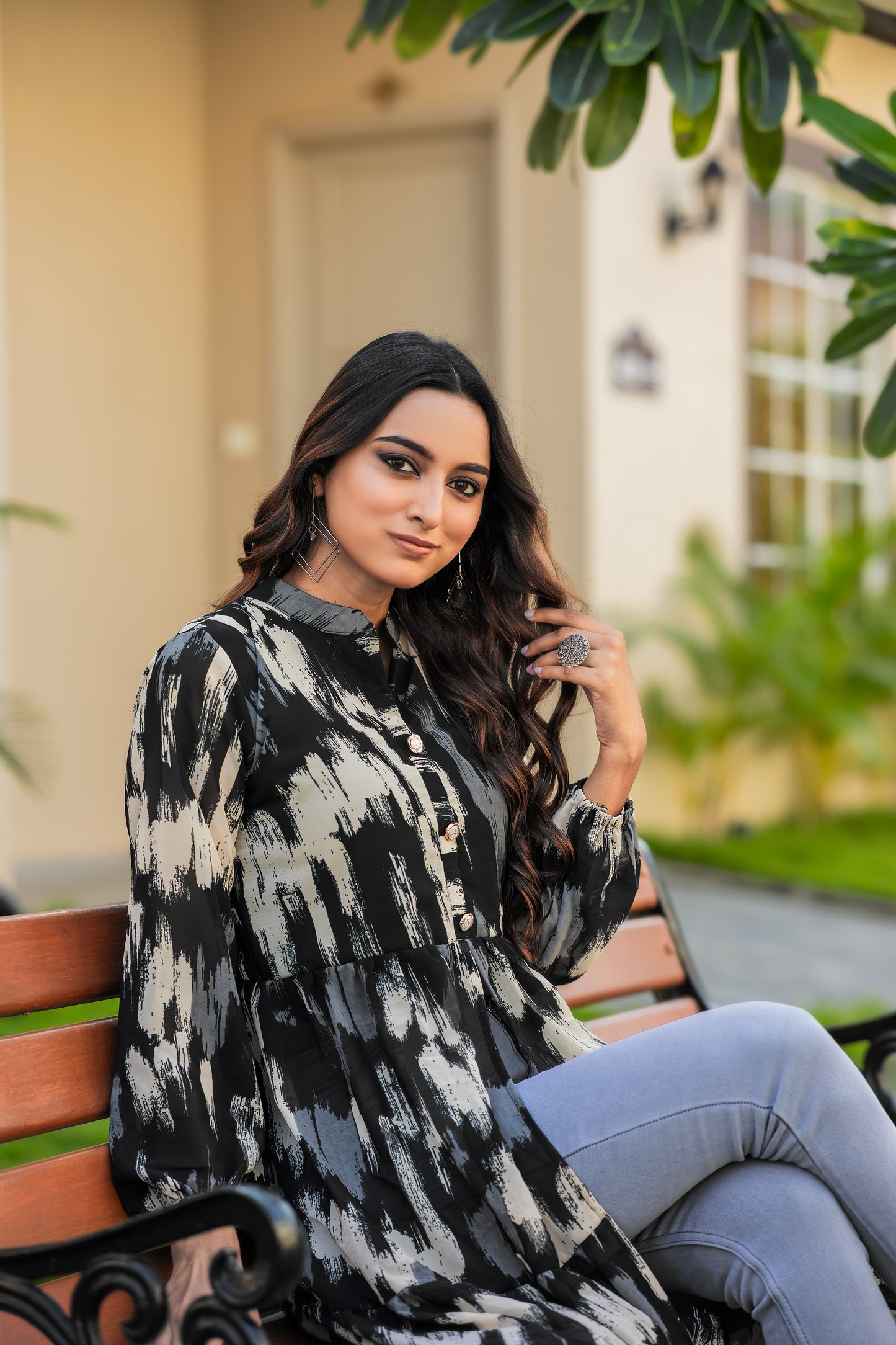 GEORGET PRINTED BLACK KURTI