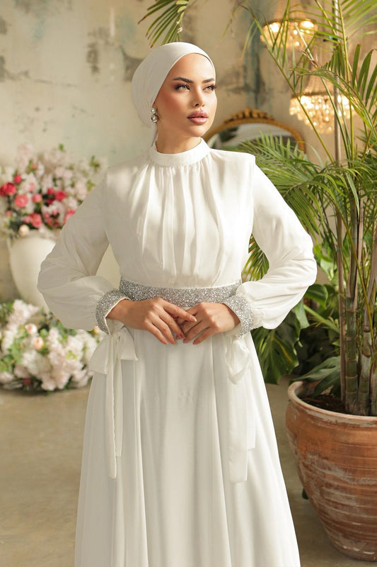 FANCY GEORGETTE ABAYA WITH DIAMOND WORK BELT AND SLEEVE DIAMOND