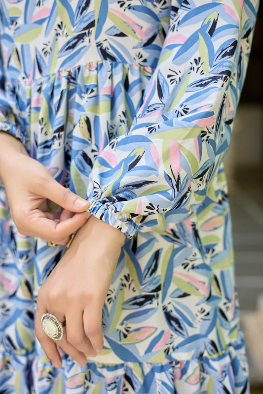 Elegant Geometric Printed Long Maxi Dress for Women | Full Sleeve Party & Casual Wear