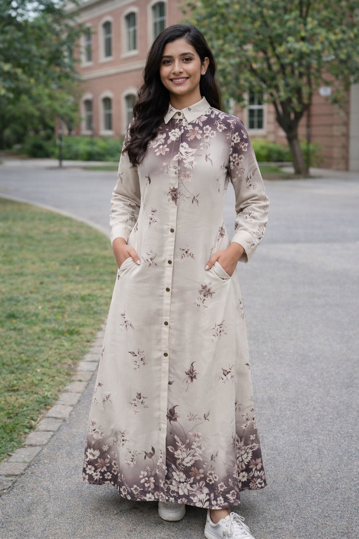 SARINKU OFF WHITE  Nida Fabric no transparency Front Button Open Pattern Floral Print Shirt Style Cuffs Balloon Sleeve Pattern With Pocket Front Open Buttons Feeding Friendly Without Dupatta