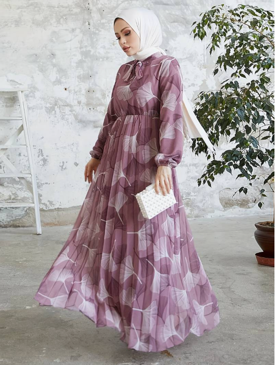 Elegant Floral Printed Georgette Full-Length Abaya