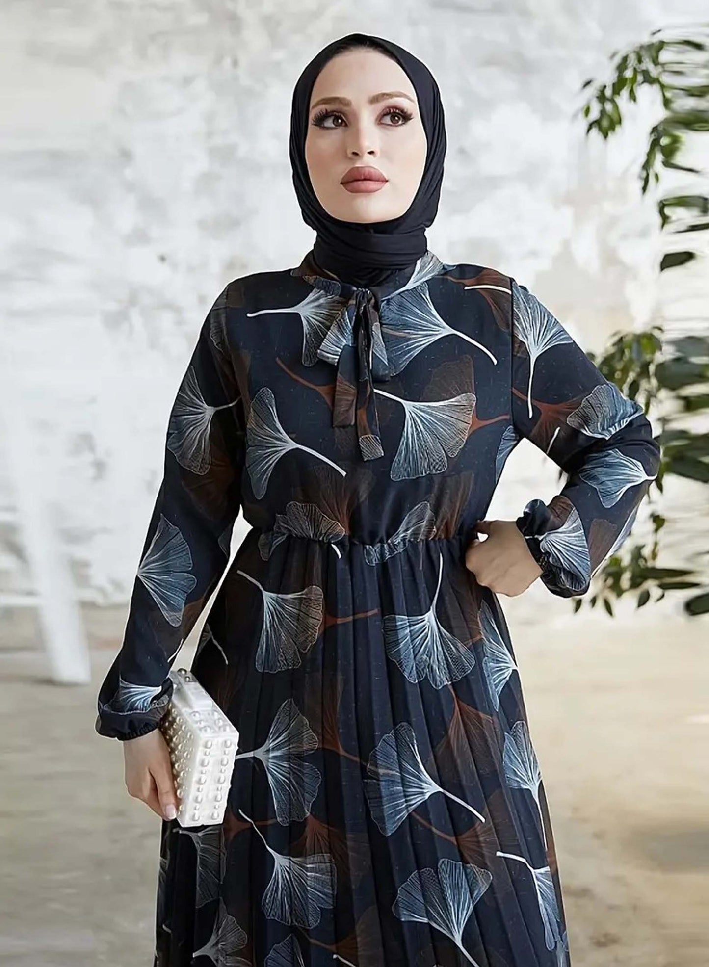 Stylish Floral Printed Georgette Modest Maxi Dress for Women