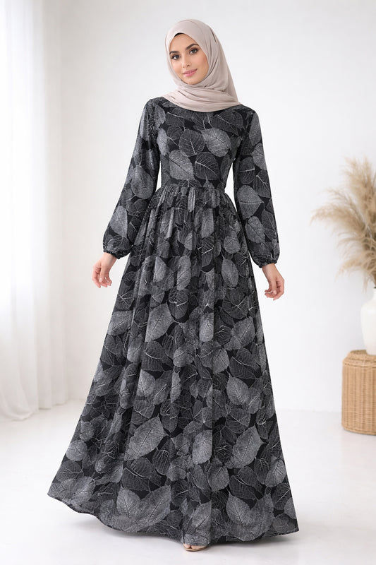 SARINKU BLACK Georgette Fabric with crepe lining for no transparency Umbrella Pattern Floral Print Bishop Sleeves with Elastic Cuffs Puff Sleeve Pattern Without Belt Without Dupatta