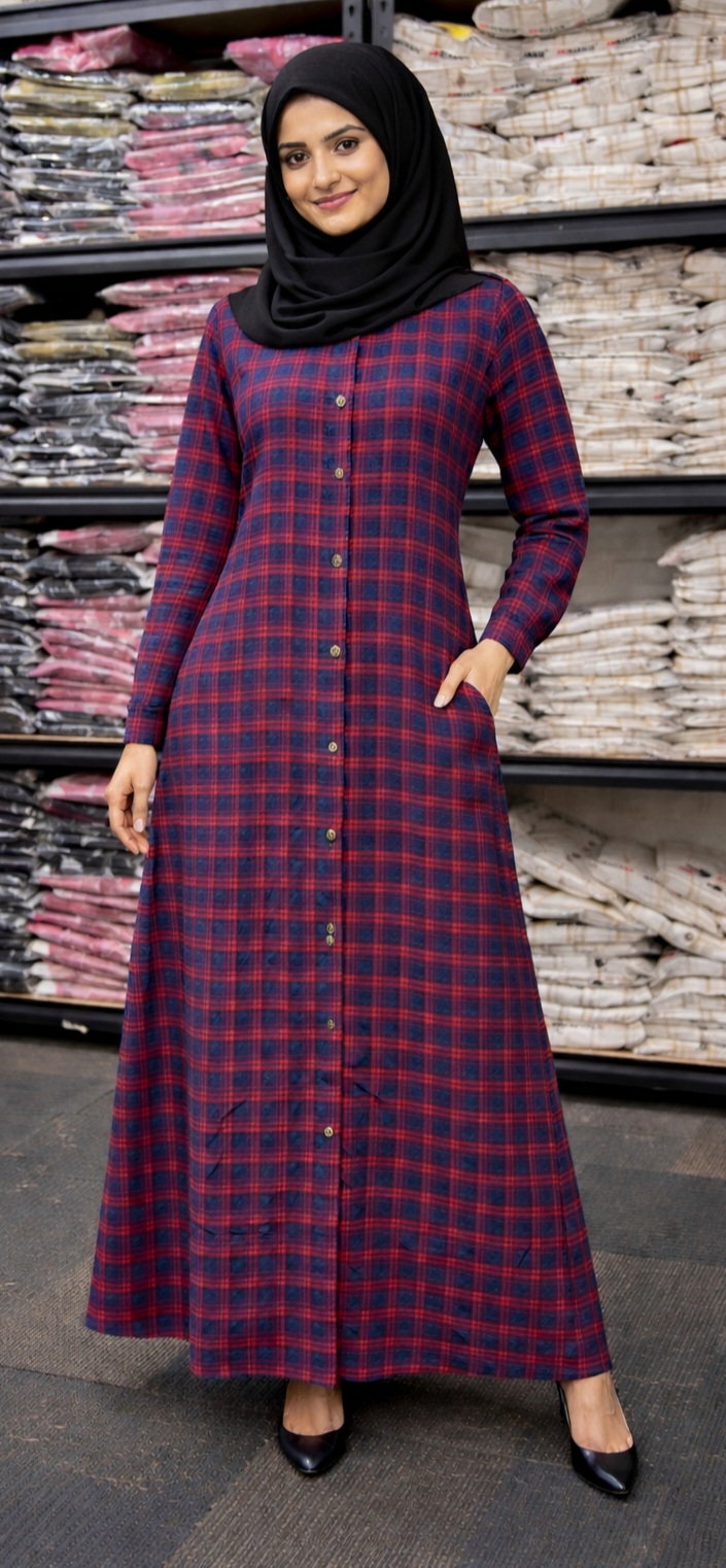 SARINKU RED Cotton fabric no transparency Front Button Open Pattern Chex Print Shirt Style Cuffs Puff Sleeve Pattern With Lining Sleeves With Pocket Front Open Buttons Feeding Friendly Without Dupatta