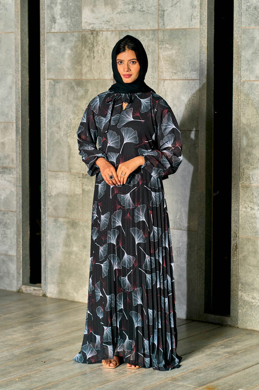 Stylish Floral Printed Georgette Modest Maxi Dress for Women