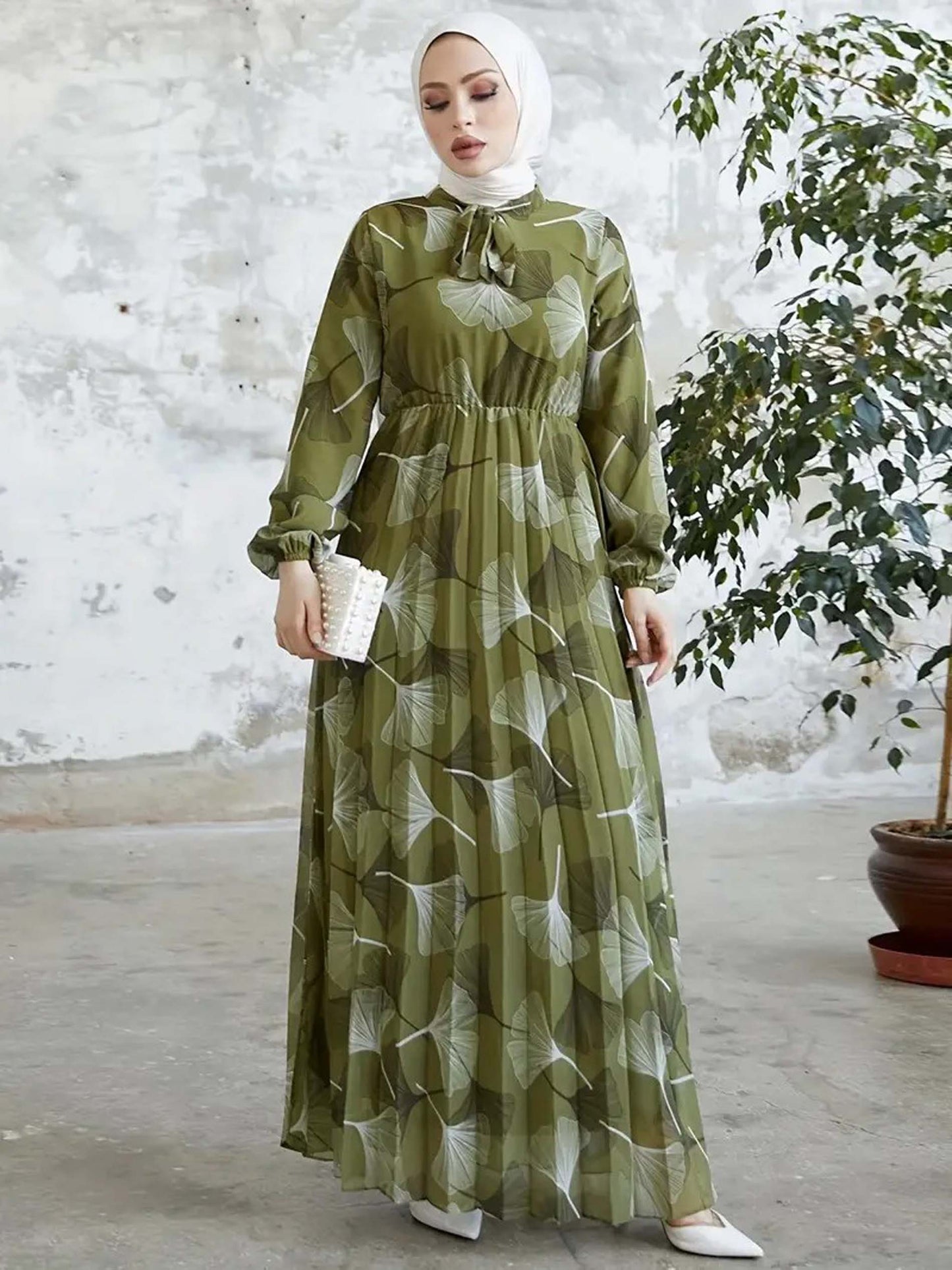 Stylish Floral Printed Georgette Modest Abaya for Women