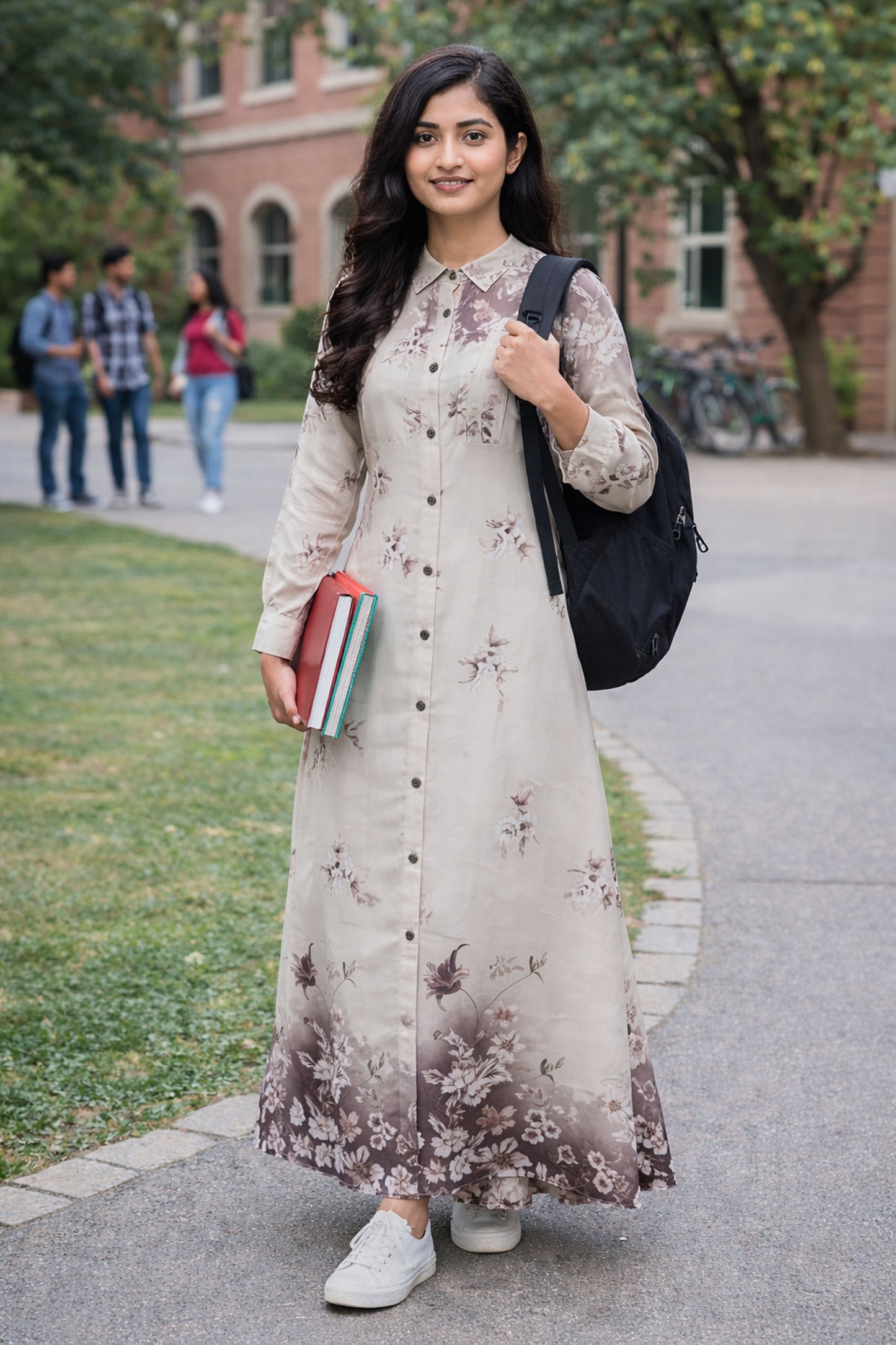 SARINKU OFF WHITE  Nida Fabric no transparency Front Button Open Pattern Floral Print Shirt Style Cuffs Balloon Sleeve Pattern With Pocket Front Open Buttons Feeding Friendly Without Dupatta