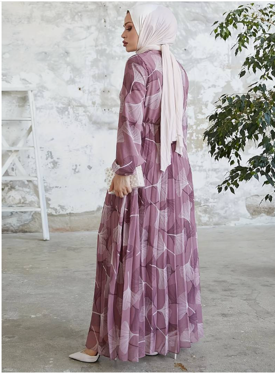 Elegant Floral Printed Georgette Full-Length Abaya