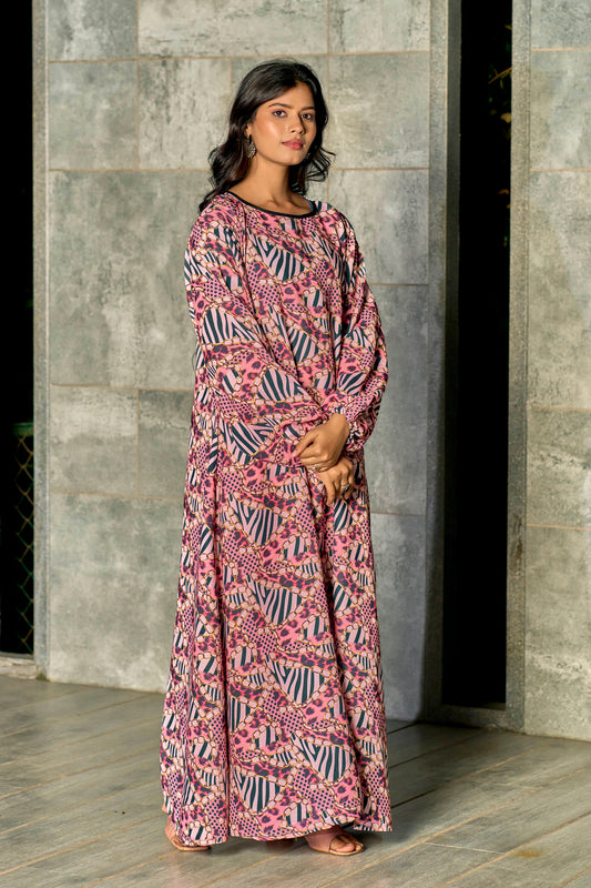 Women’s Printed Nida Abaya/Maxi Dress | Full Sleeve Modest Wear | Length 53 Inch | Soft & Lightweight Fabric