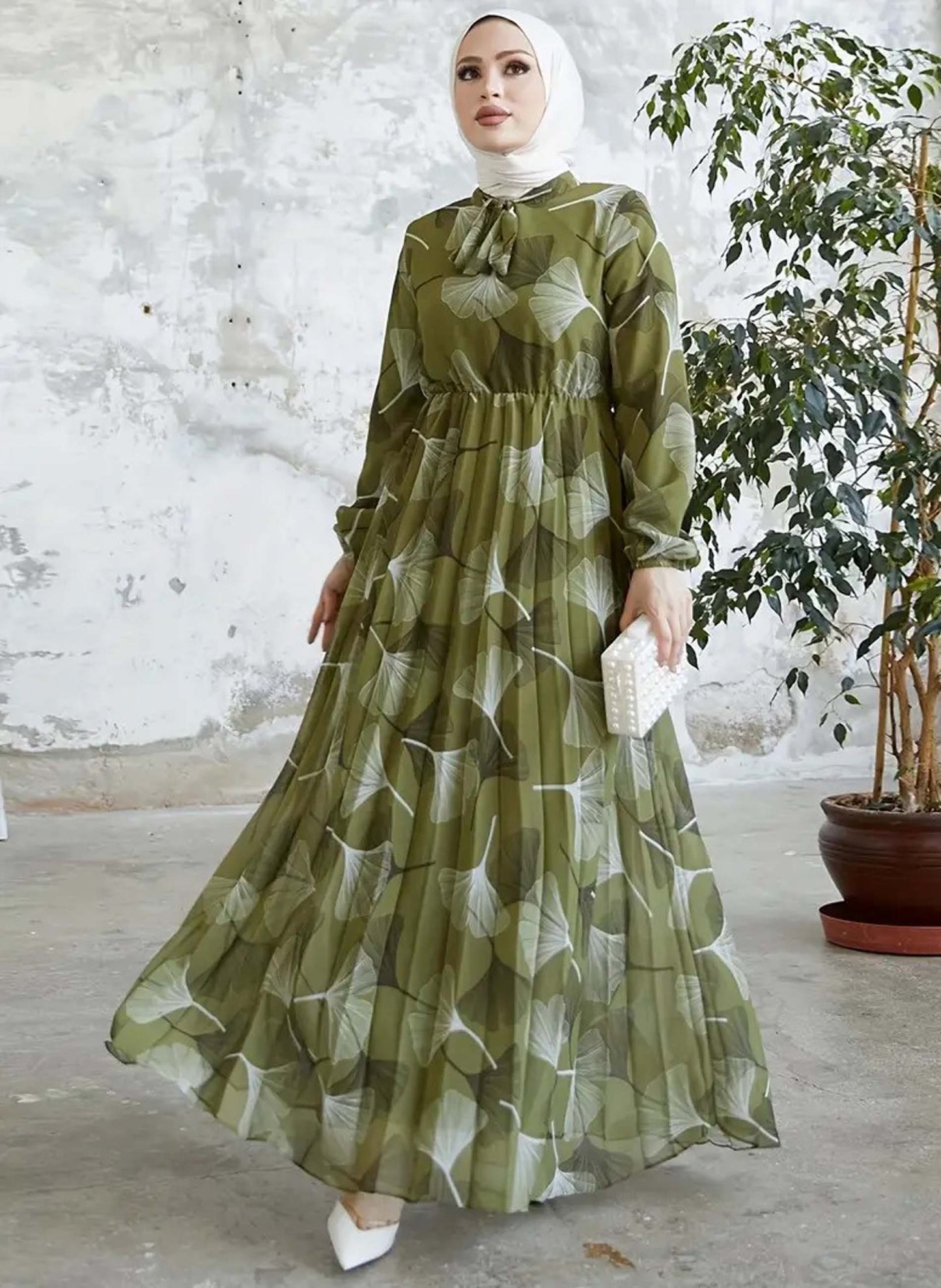 Stylish Floral Printed Georgette Modest Abaya for Women