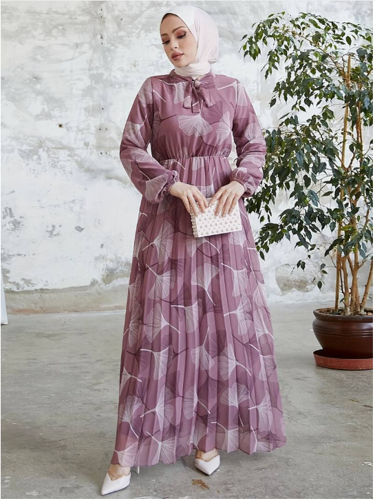 Elegant Floral Printed Georgette Full-Length Abaya