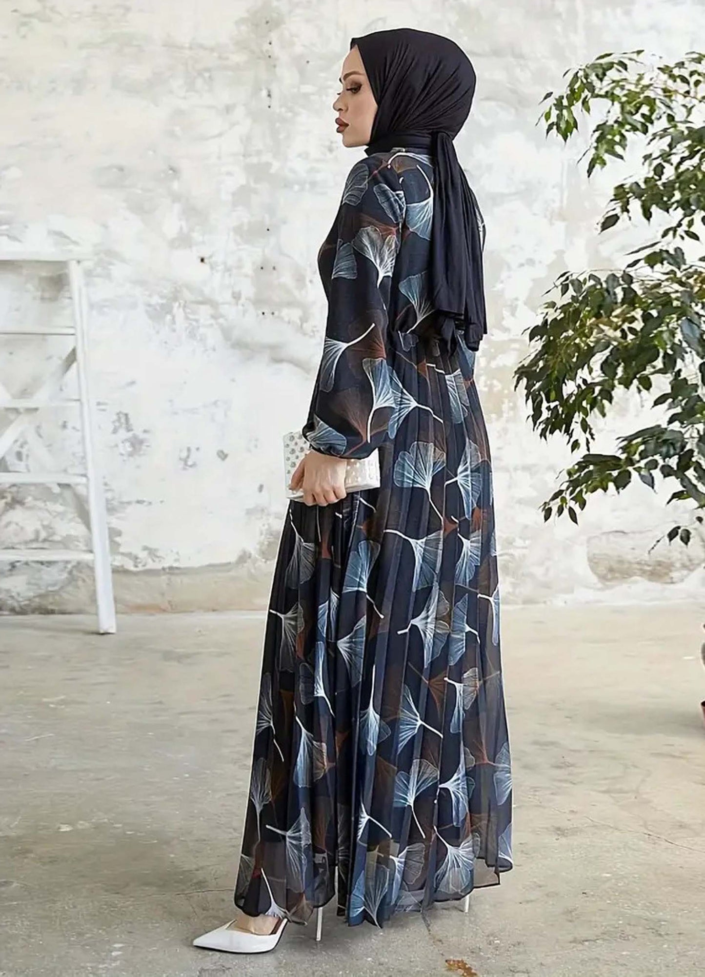 Stylish Floral Printed Georgette Modest Maxi Dress for Women