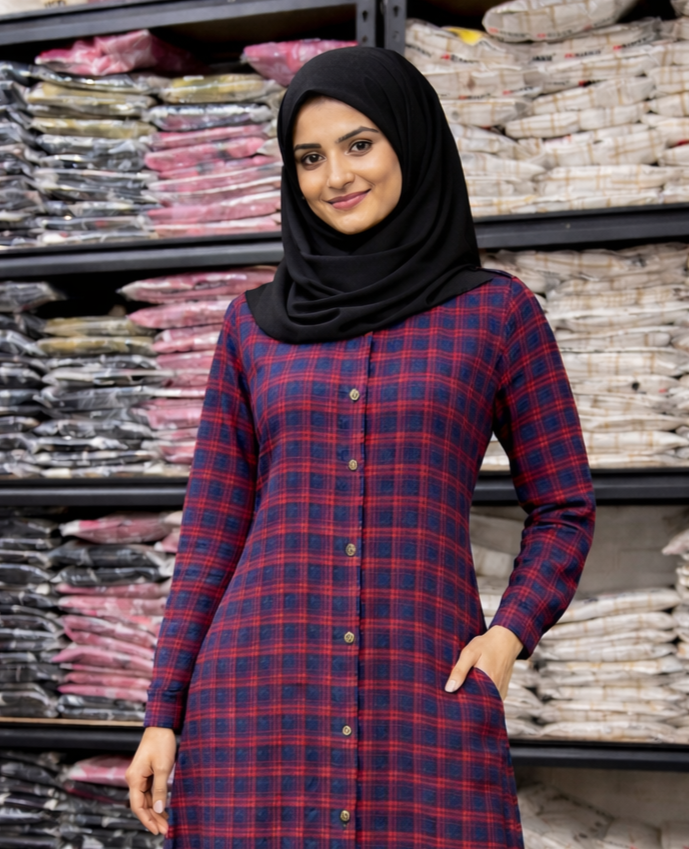 SARINKU RED Cotton fabric no transparency Front Button Open Pattern Chex Print Shirt Style Cuffs Puff Sleeve Pattern With Lining Sleeves With Pocket Front Open Buttons Feeding Friendly Without Dupatta