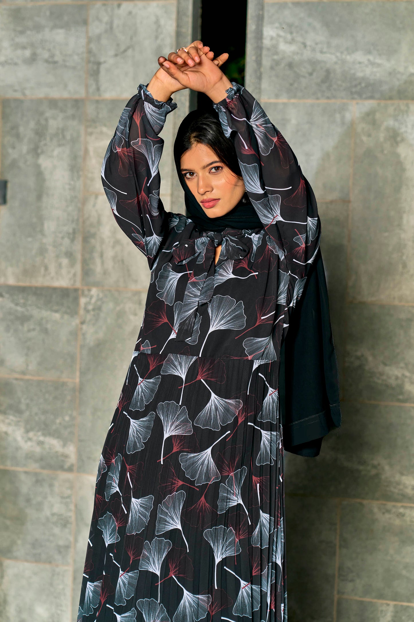 Stylish Floral Printed Georgette Modest Maxi Dress for Women