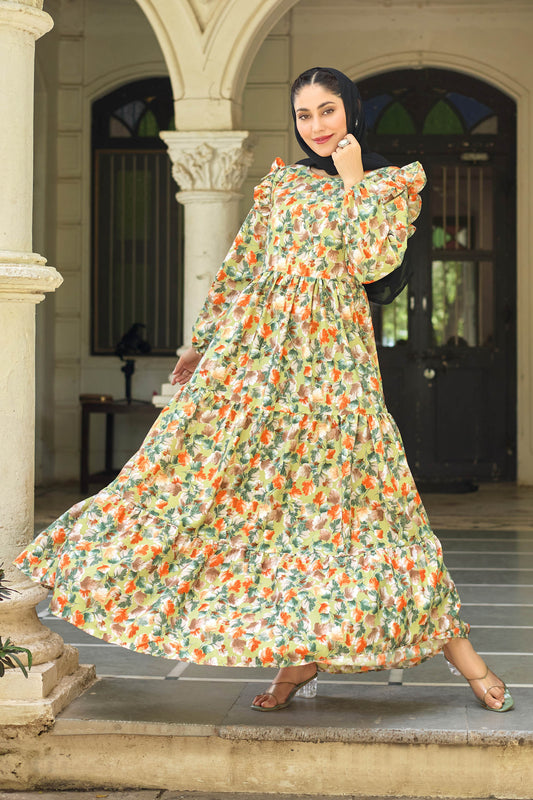 Designer Floral Printed Maxi Dress | Modest Fashion Long Sleeve Gown for Women