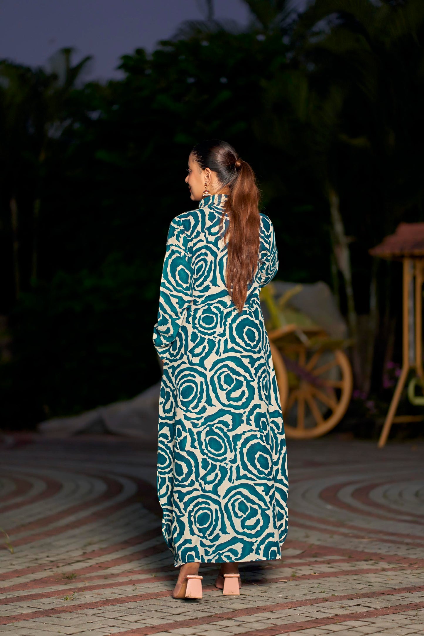 Women’s Abstract Printed Maxi Dress with Pocket & Front Buttons