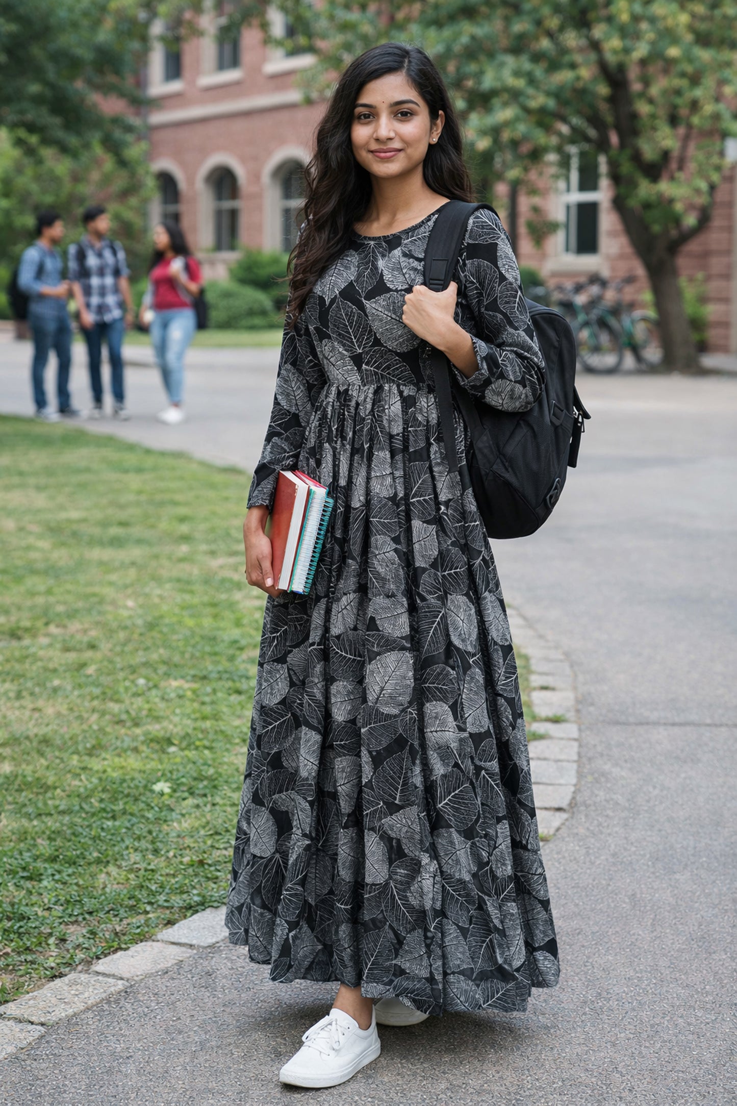 SARINKU BLACK Georgette Fabric with crepe lining for no transparency Umbrella Pattern Floral Print Bishop Sleeves with Elastic Cuffs Puff Sleeve Pattern Without Belt Without Dupatta