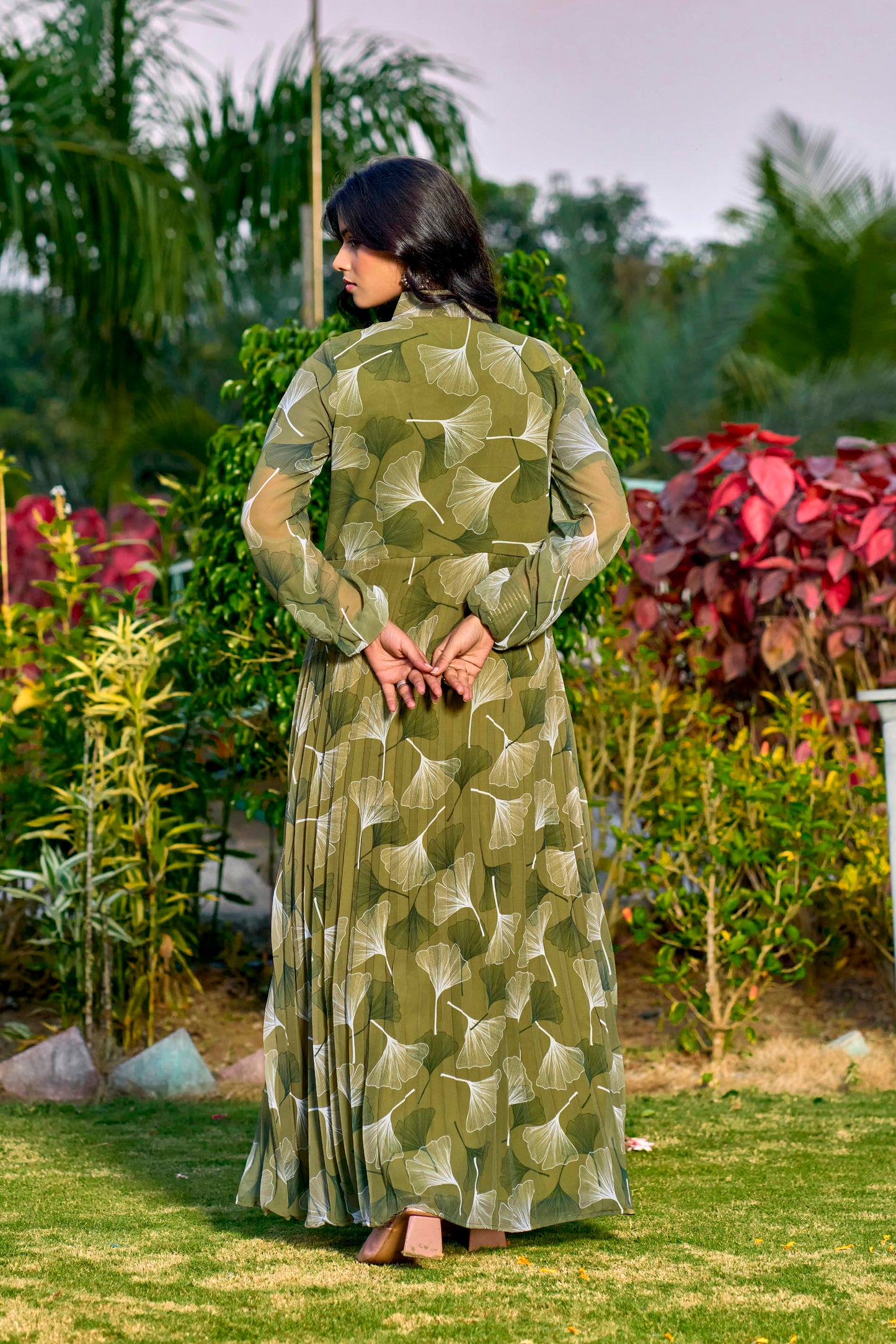 Stylish Floral Printed Georgette Modest Abaya for Women