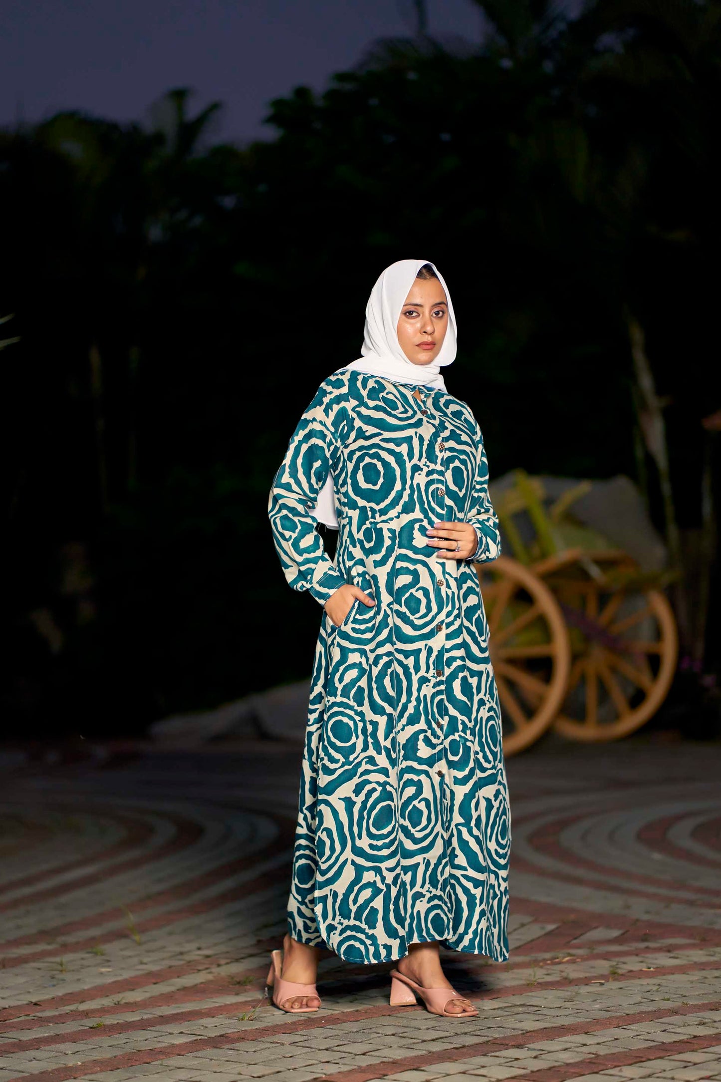 Women’s Abstract Printed Maxi Dress with Pocket & Front Buttons