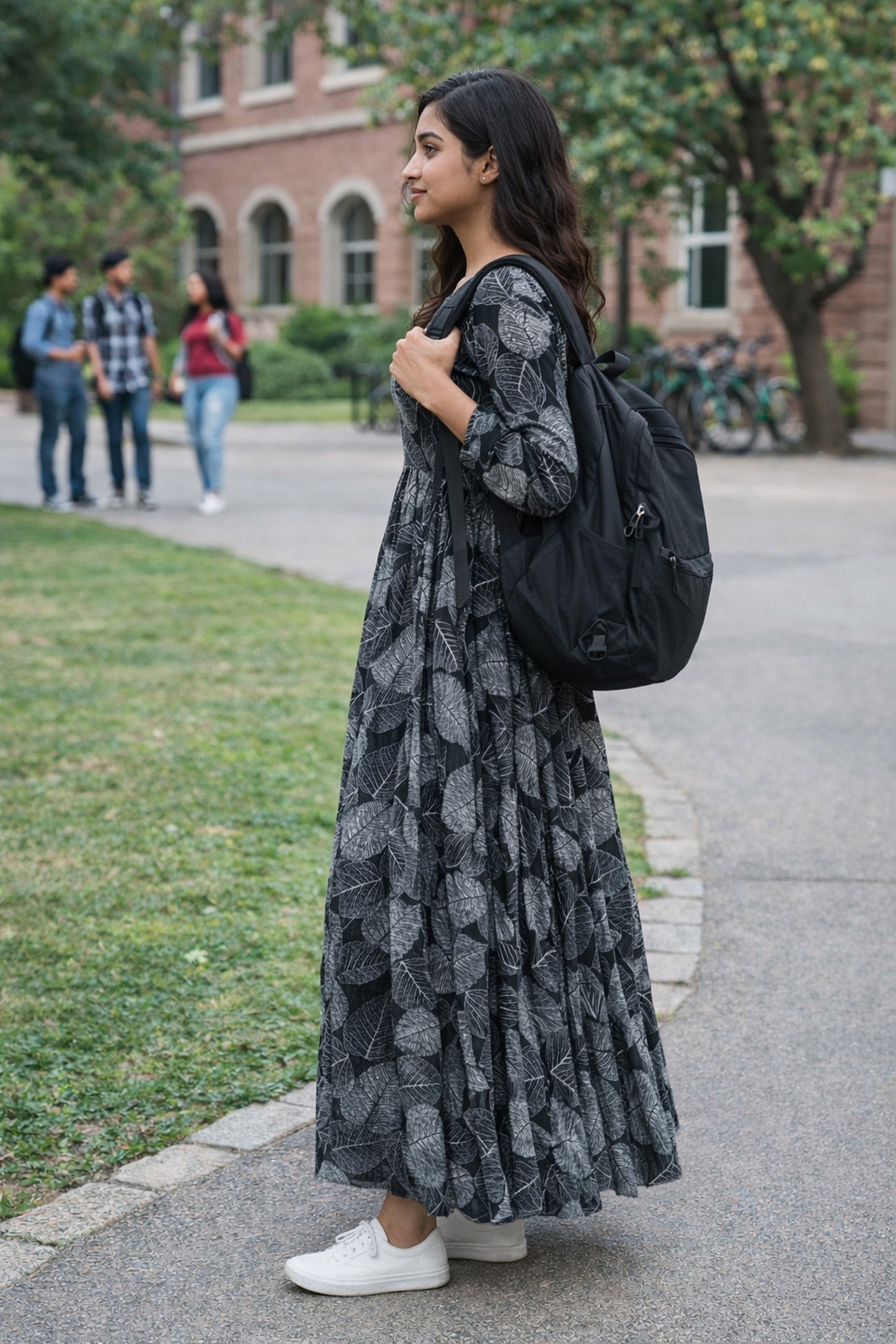 SARINKU BLACK Georgette Fabric with crepe lining for no transparency Umbrella Pattern Floral Print Bishop Sleeves with Elastic Cuffs Puff Sleeve Pattern Without Belt Without Dupatta