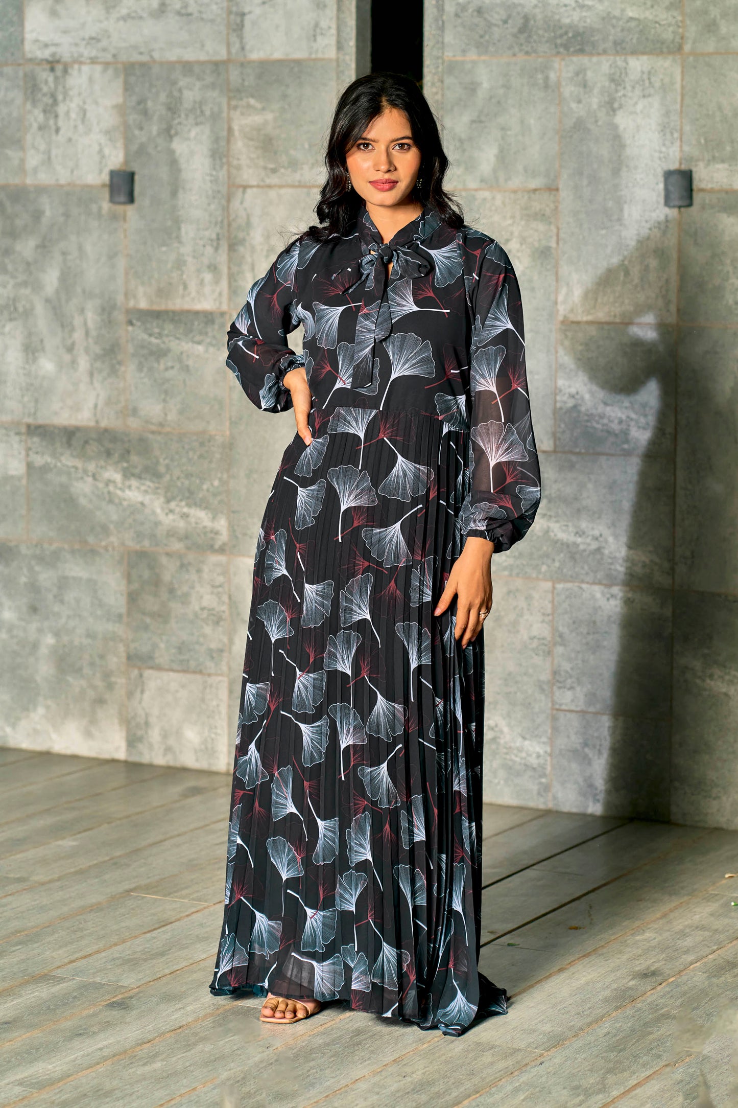 Stylish Floral Printed Georgette Modest Maxi Dress for Women