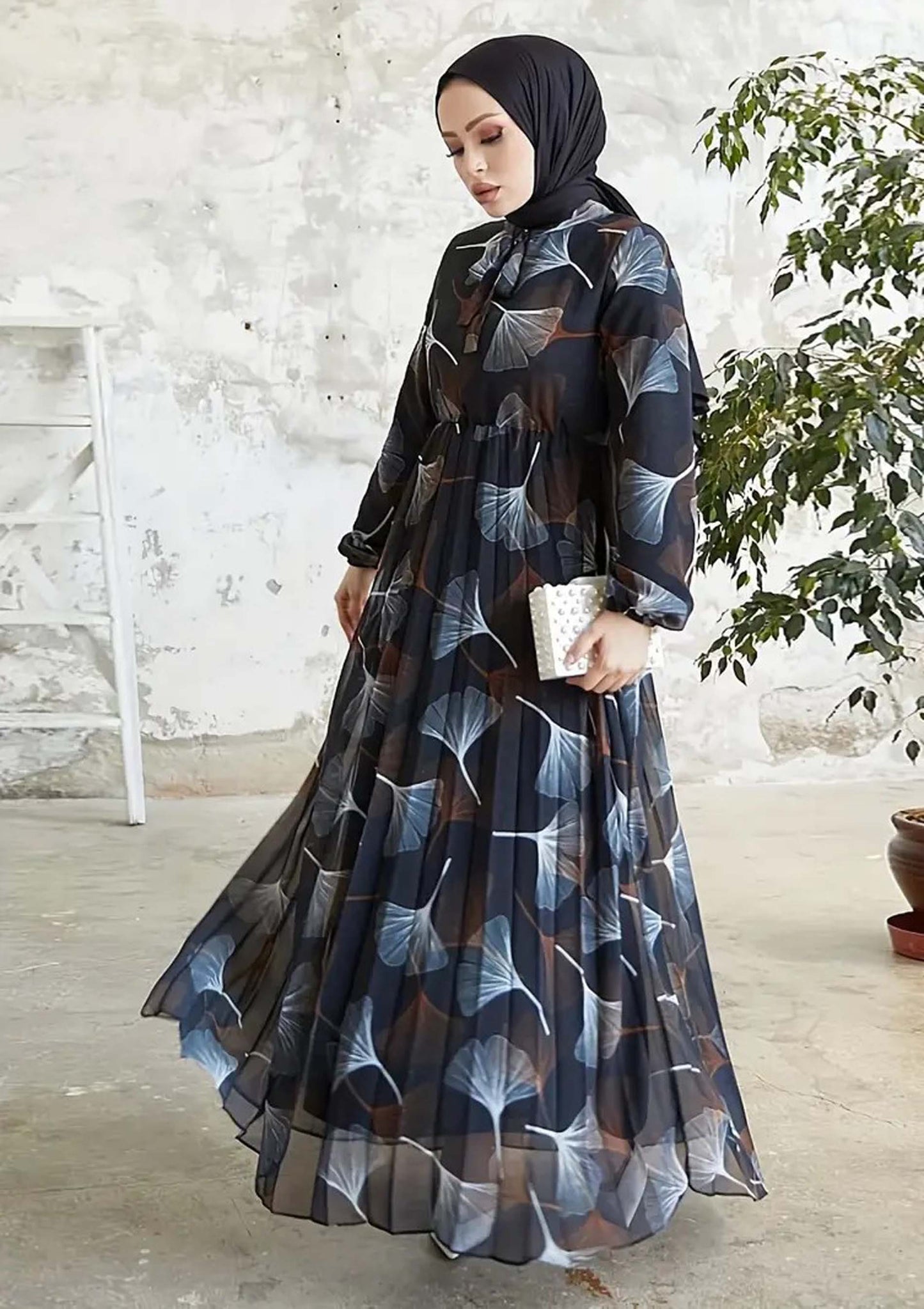 Stylish Floral Printed Georgette Modest Maxi Dress for Women