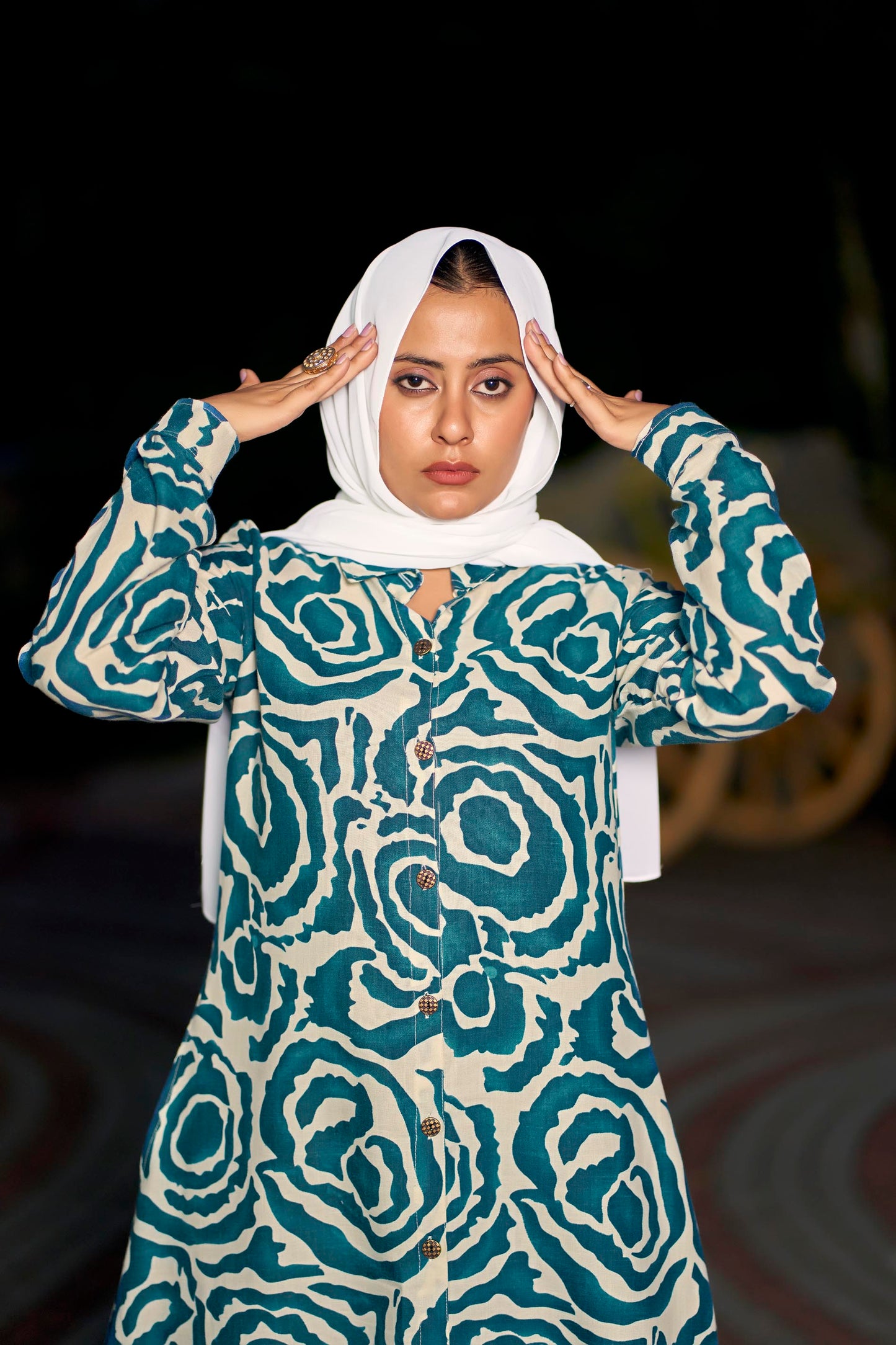 Women’s Abstract Printed Maxi Dress with Pocket & Front Buttons