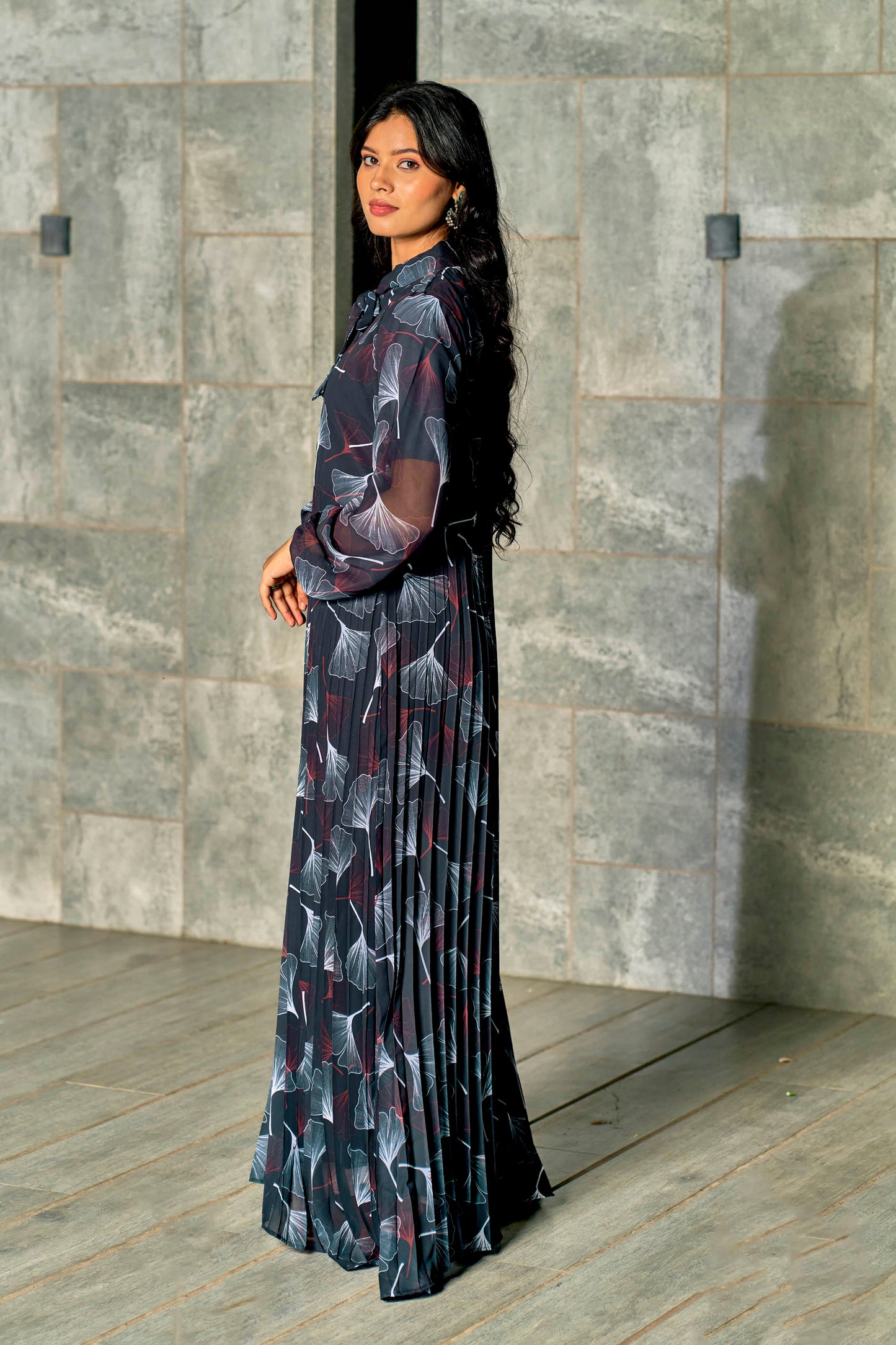 Stylish Floral Printed Georgette Modest Maxi Dress for Women