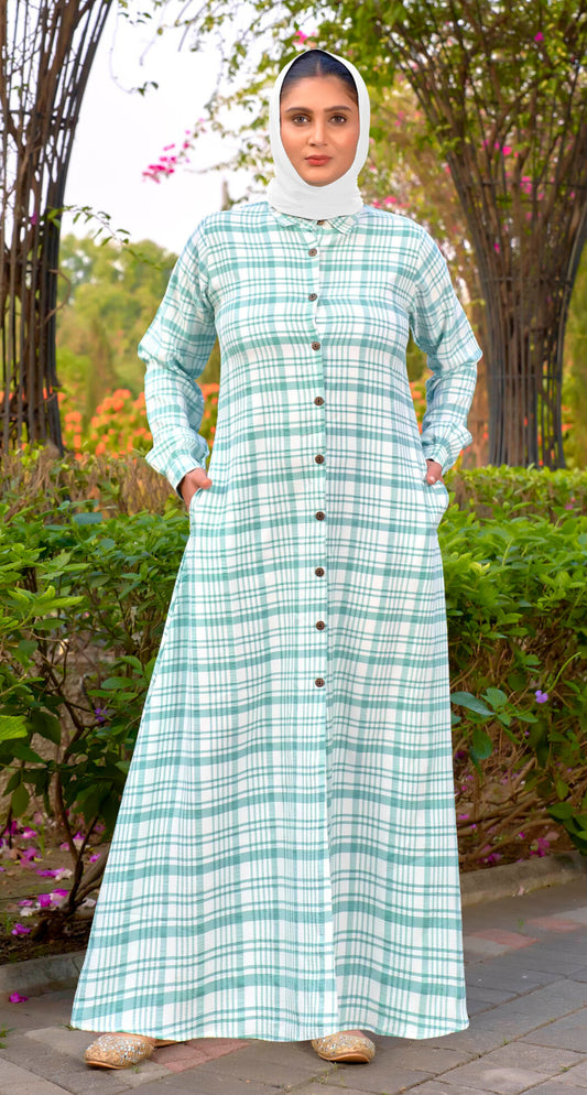 SARINKU green Cotton fabric no transparancy Front Button Open Pattern Chex Print Shirt Style Cuffs Balloon Sleeve Pattern With Pocket Without Dupatta