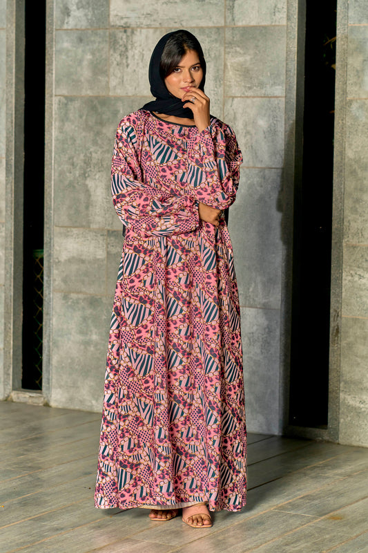 Women’s Printed Nida Abaya/Maxi Dress | Full Sleeve Modest Wear | Length 53 Inch | Soft & Lightweight Fabric