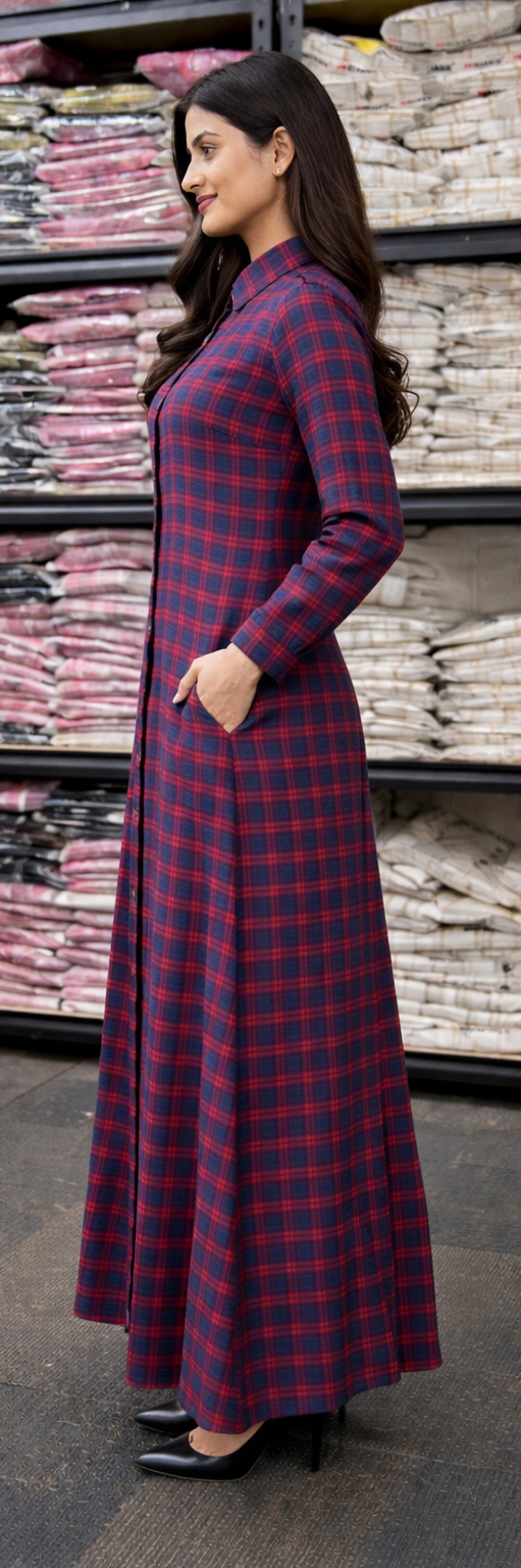 SARINKU RED Cotton fabric no transparency Front Button Open Pattern Chex Print Shirt Style Cuffs Puff Sleeve Pattern With Lining Sleeves With Pocket Front Open Buttons Feeding Friendly Without Dupatta