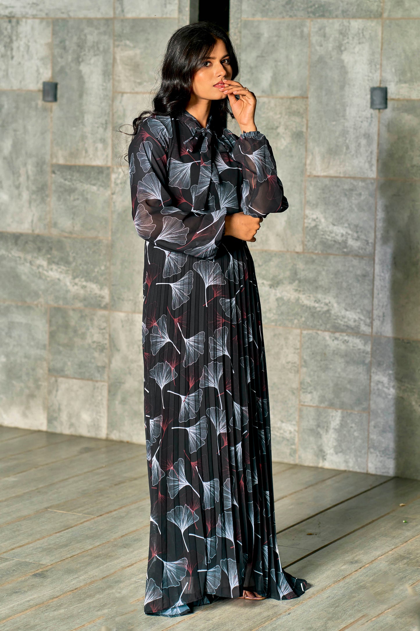 Stylish Floral Printed Georgette Modest Maxi Dress for Women